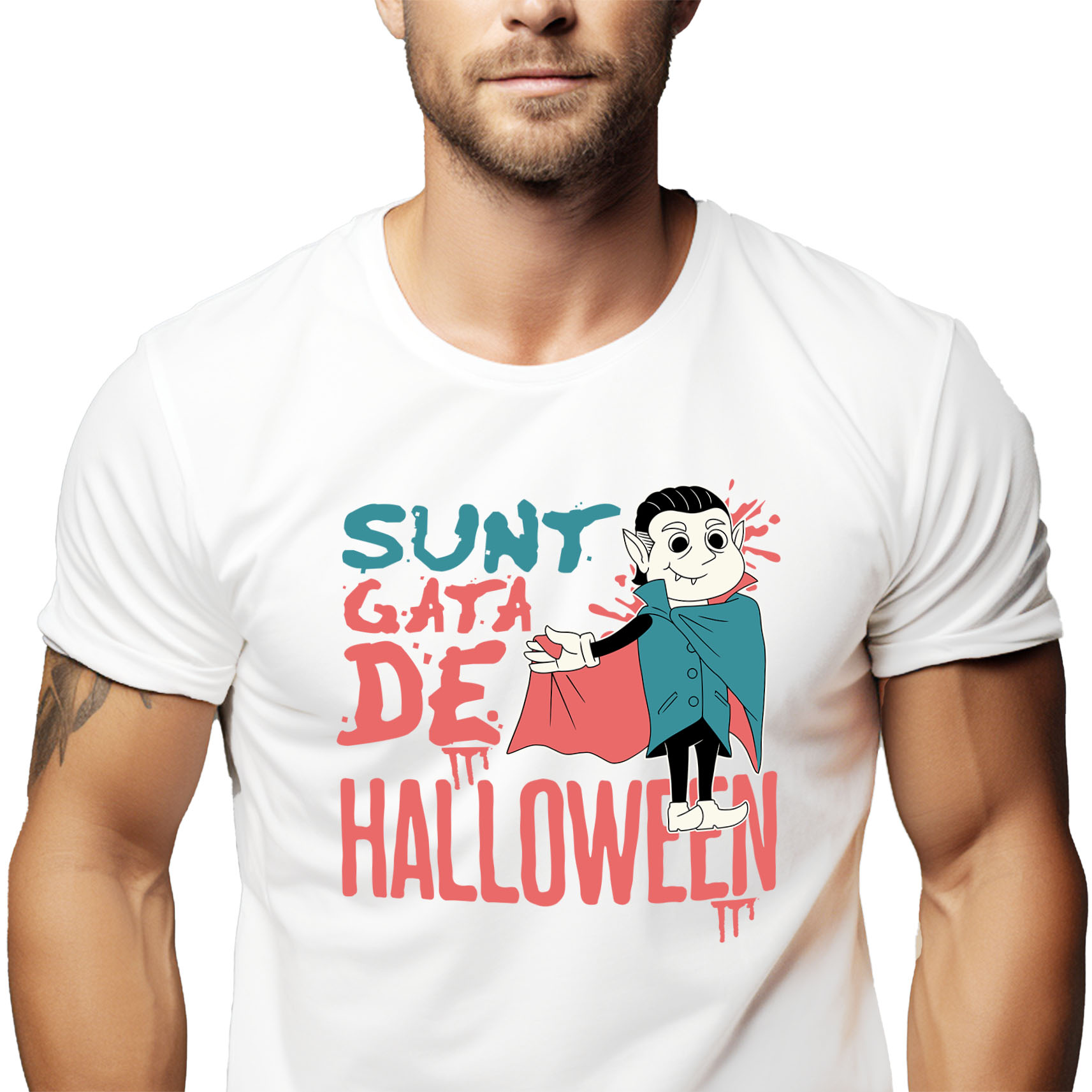 Halloween - Tricou Femei, Barbati, Copii, Fata, Baiat, Unisex Personalizat Costum Dracula Cu Colți Și Capa | Halloween Horror pentru Copii și Adulți