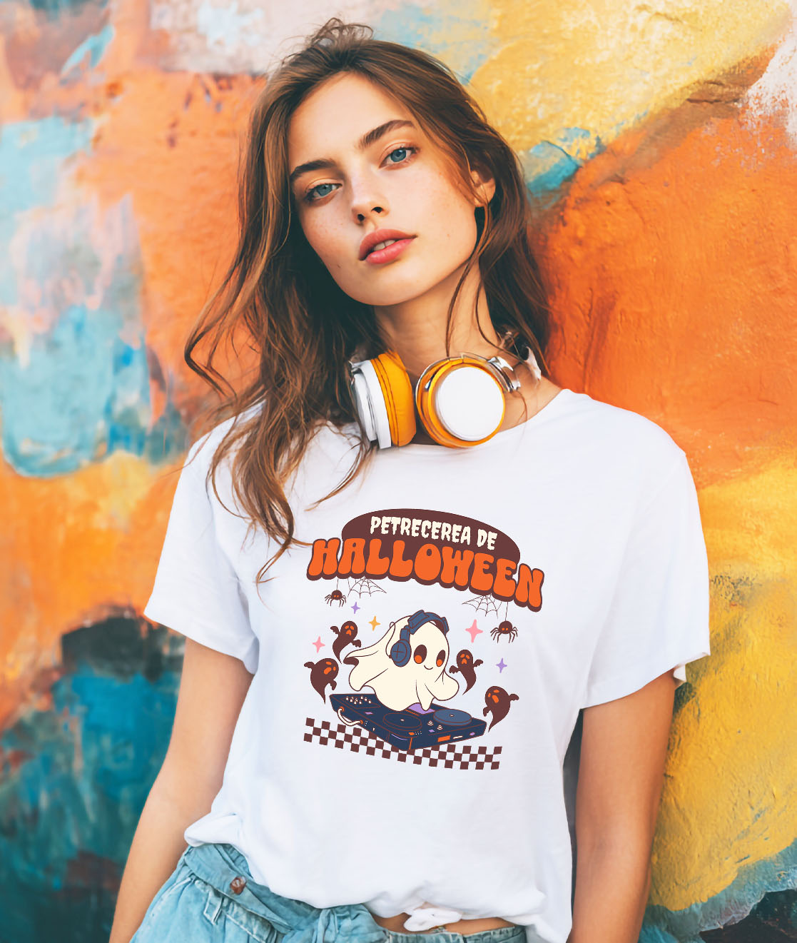 Tricou Femei, Barbati, Copii, Fata, Baiat, Unisex Personalizat Costum Fantomă DJ pentru Halloween | Petrecere Muzicală de Halloween [1]