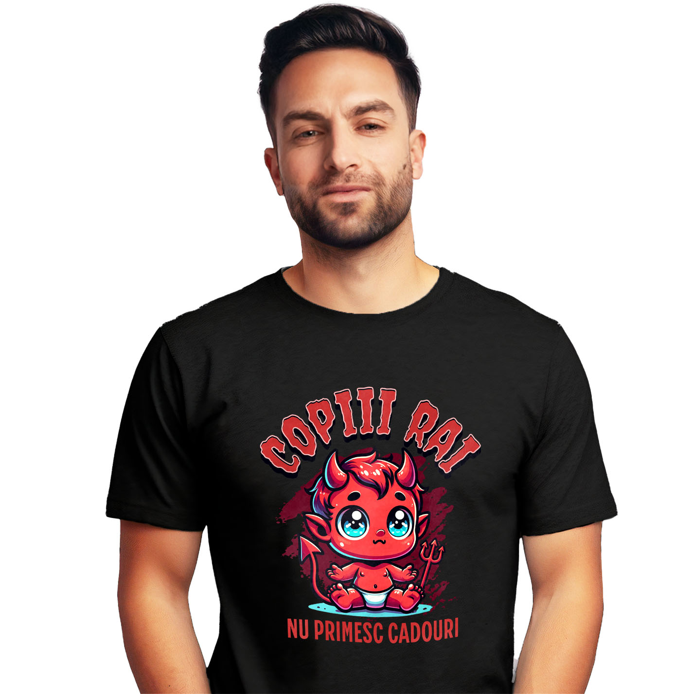 Halloween - Tricou Femei, Barbati, Copii, Fata, Baiat, Unisex Personalizat Costum Bebe Diavol cu Furcă și Coarne pentru Halloween | Copii Răi Nu Primesc Cadouri