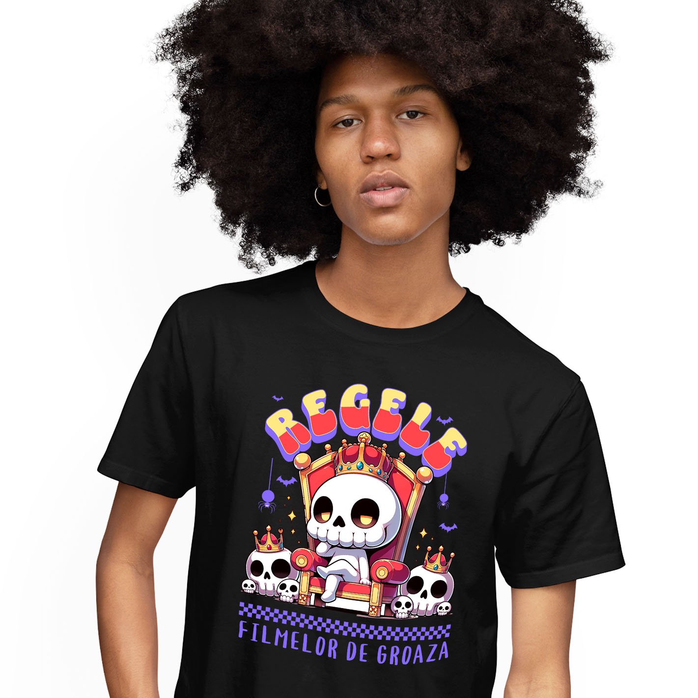 Halloween - Tricou Femei, Barbati, Copii, Fata, Baiat, Unisex Personalizat Schelet Craniu Uman cu Coroana Regală | Cadou Groază Regal pentru Halloween