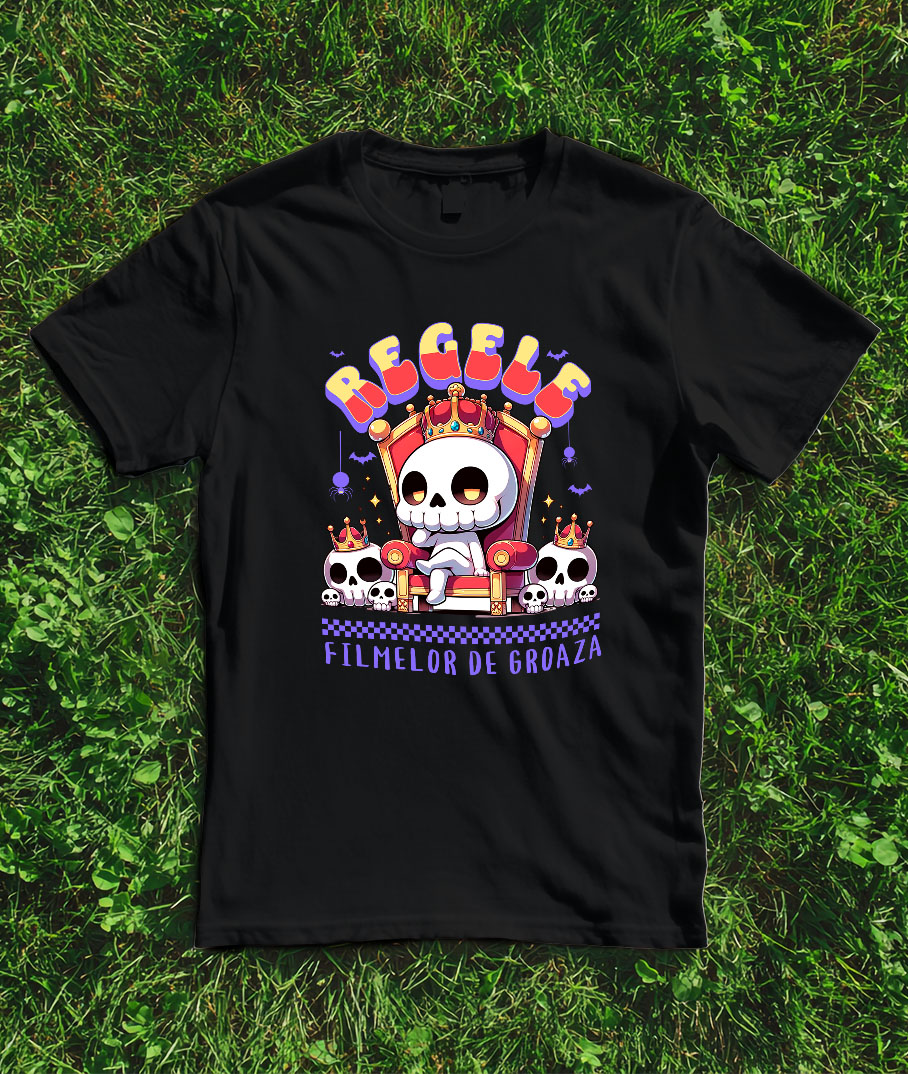 Tricou Femei, Barbati, Copii, Fata, Baiat, Unisex Personalizat Schelet Craniu Uman cu Coroana Regală | Cadou Groază Regal pentru Halloween [2]