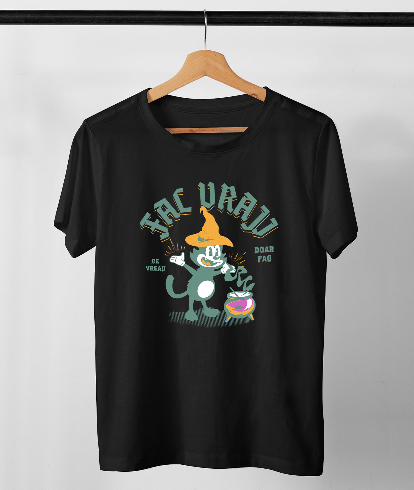 Tricou Femei, Barbati, Copii, Fata, Baiat, Unisex Personalizat Motan cu Pălărie de Vrăjitor | Produse Personalizate pentru Halloween și Familie [2]