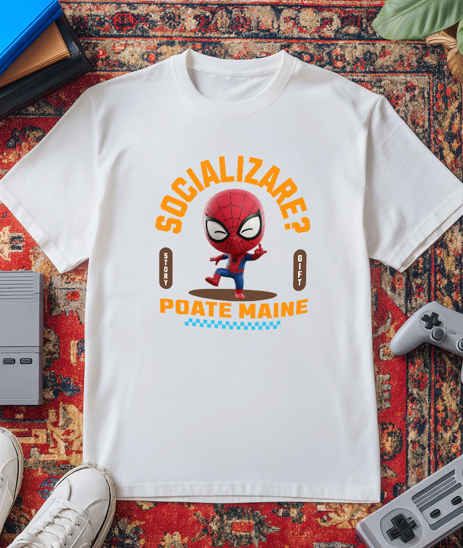 Tricou Barbati cu Spiderman , Degetul Mijlociu, Socializare? Poate maine, Anti-social 100% Bumbac, Alb, XL [2]
