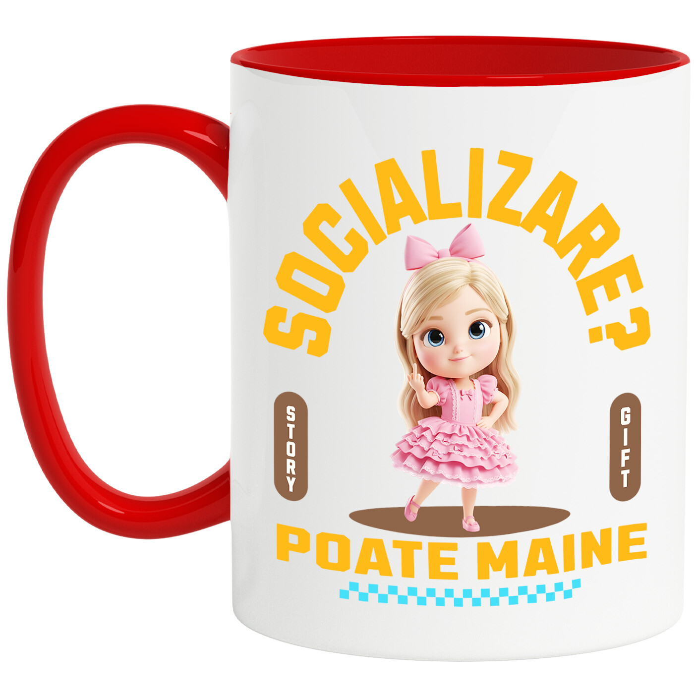 Desene Animate - Cana Cu Barbie , Degetul Mijlociu, Socializare? Poate maine, Anti-social Ceramica, 330ML, cu Maner Rosu