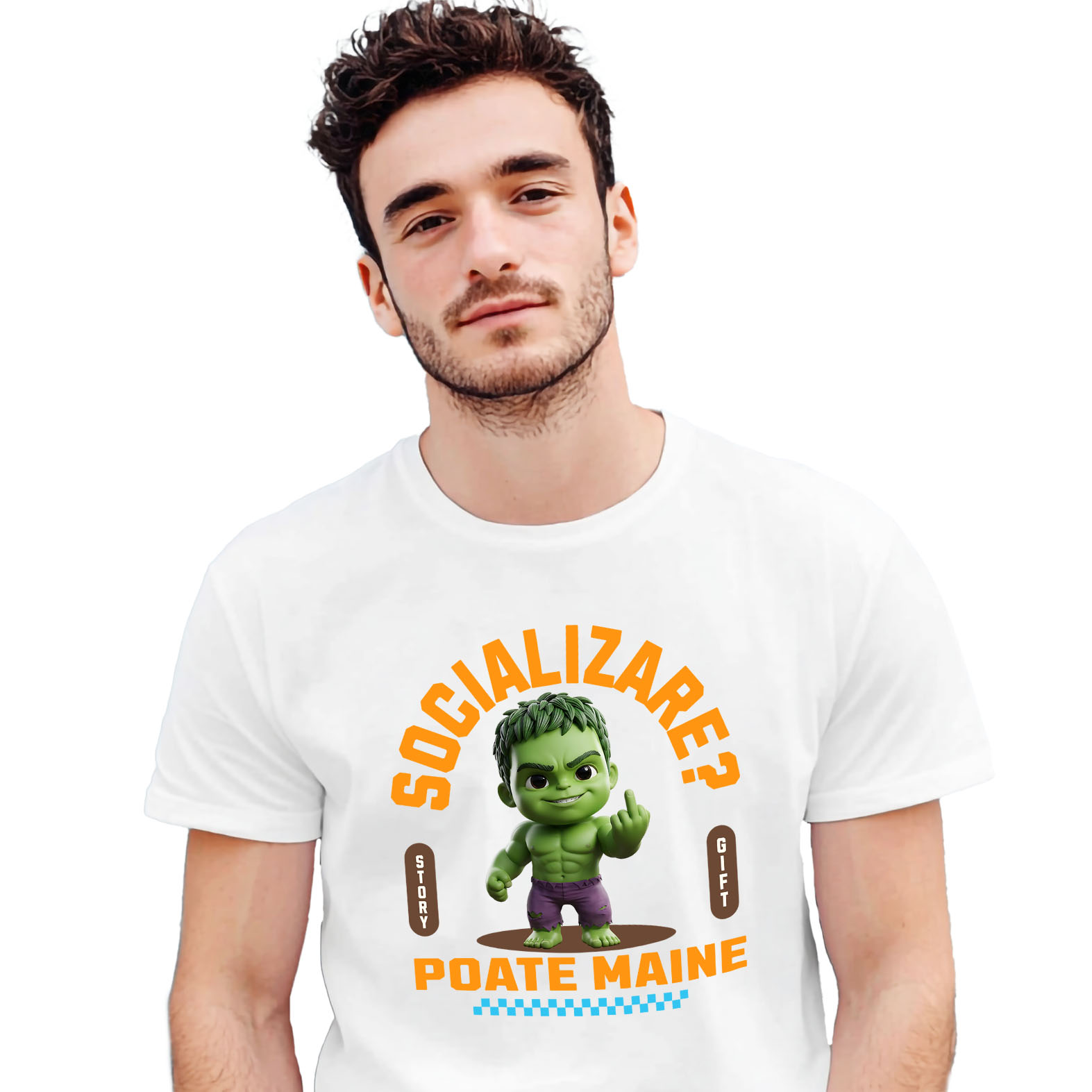 Amuzante - Tricou Barbati cu Hulk , Degetul Mijlociu, Socializare? Poate maine, Anti-social 100% Bumbac, Alb, L