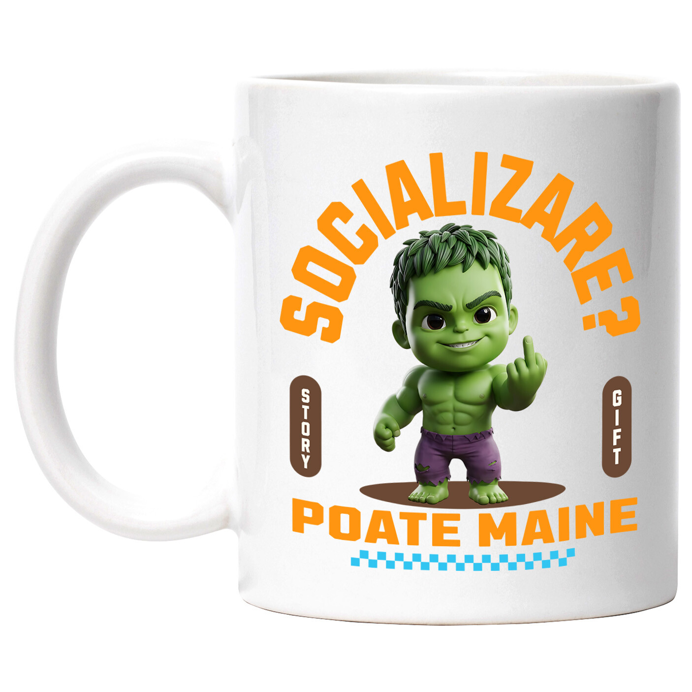Desene Animate - Cana Cu Hulk , Degetul Mijlociu, Socializare? Poate maine, Anti-social Ceramica, 330ML, cu Maner Alb