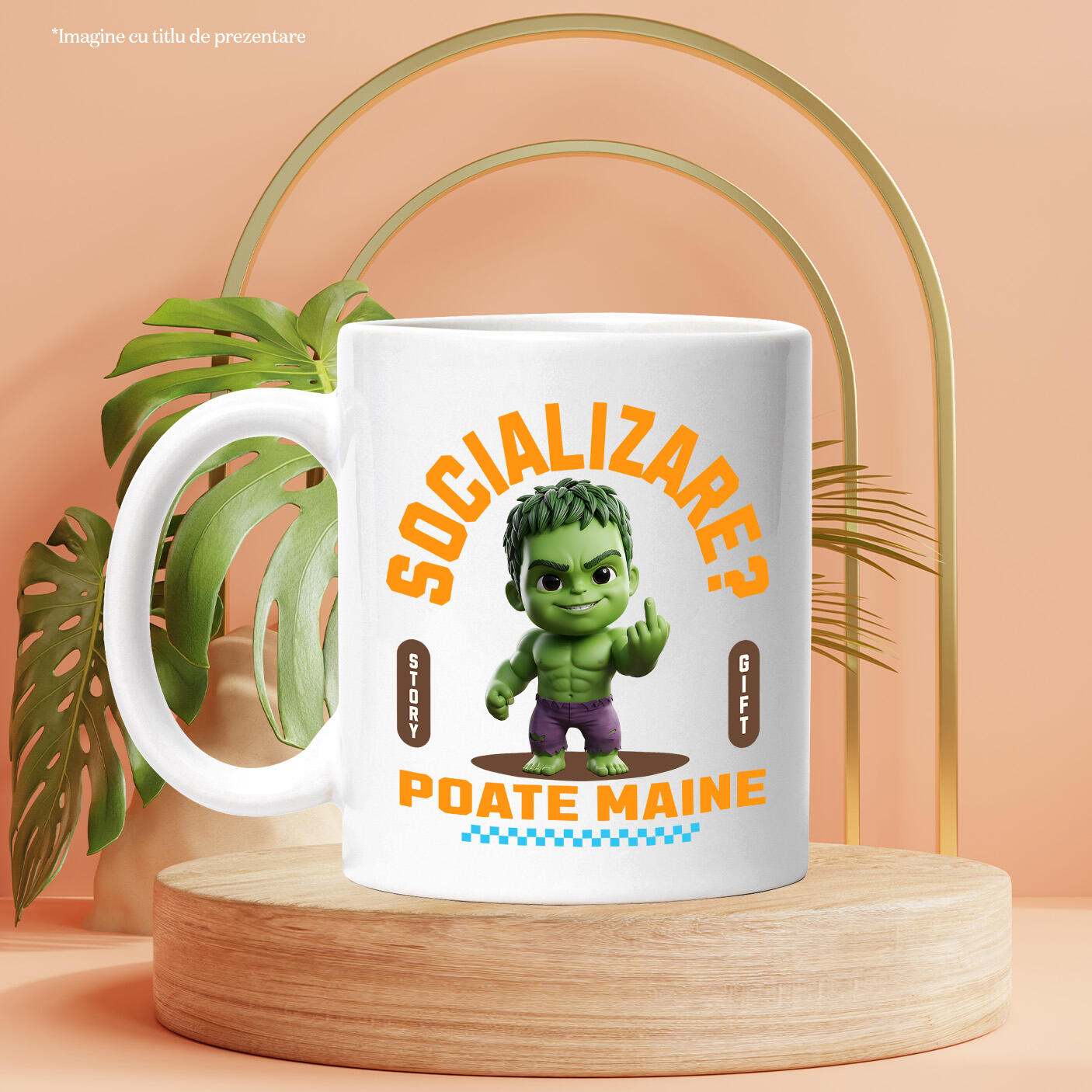 Cana Cu Hulk , Degetul Mijlociu, Socializare? Poate maine, Anti-social Ceramica, 330ML, cu Maner Alb [2]