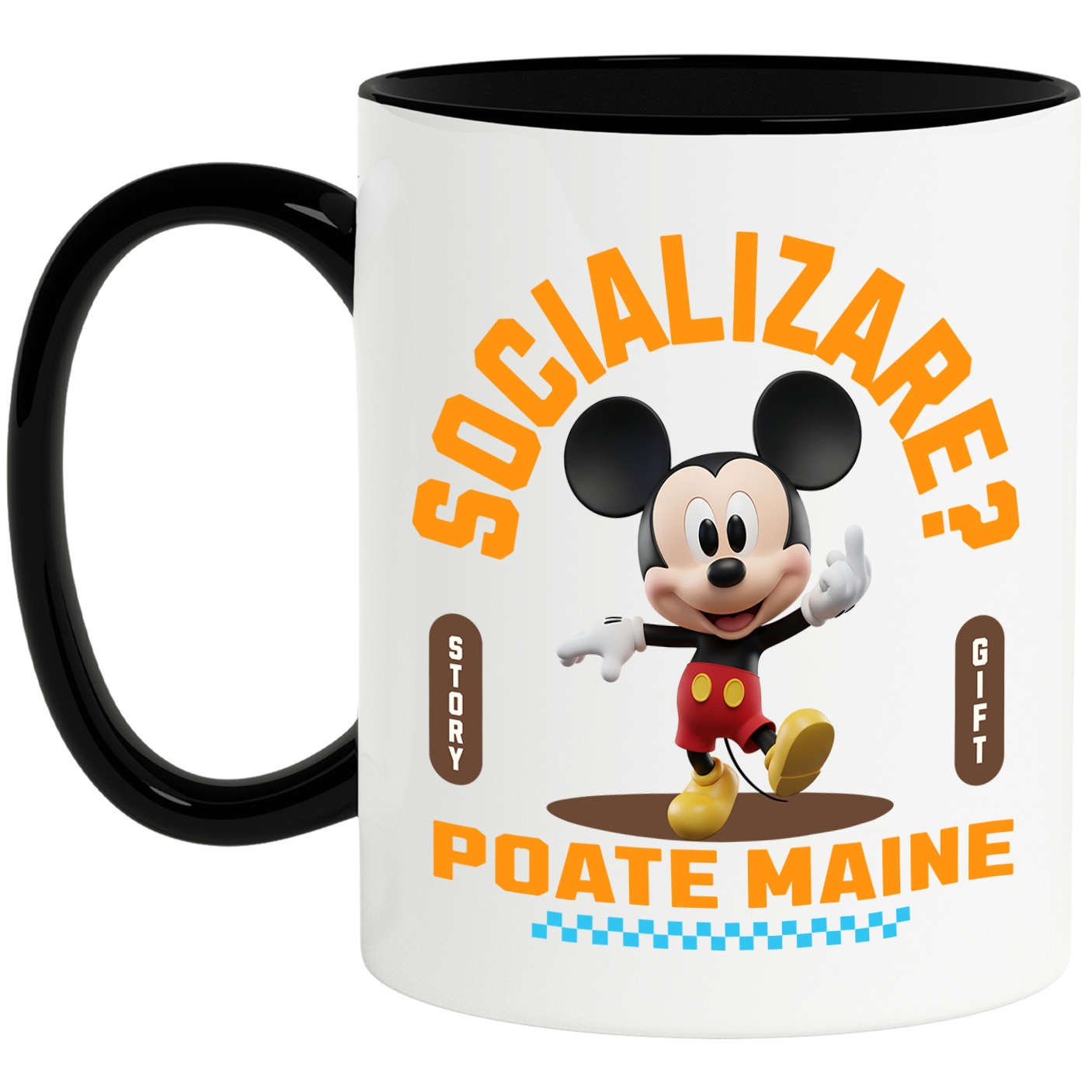 Desene Animate - Cana Cu Mickey Mouse , Degetul Mijlociu, Socializare? Poate maine, Anti-social Ceramica, 330ML, cu Maner Negru