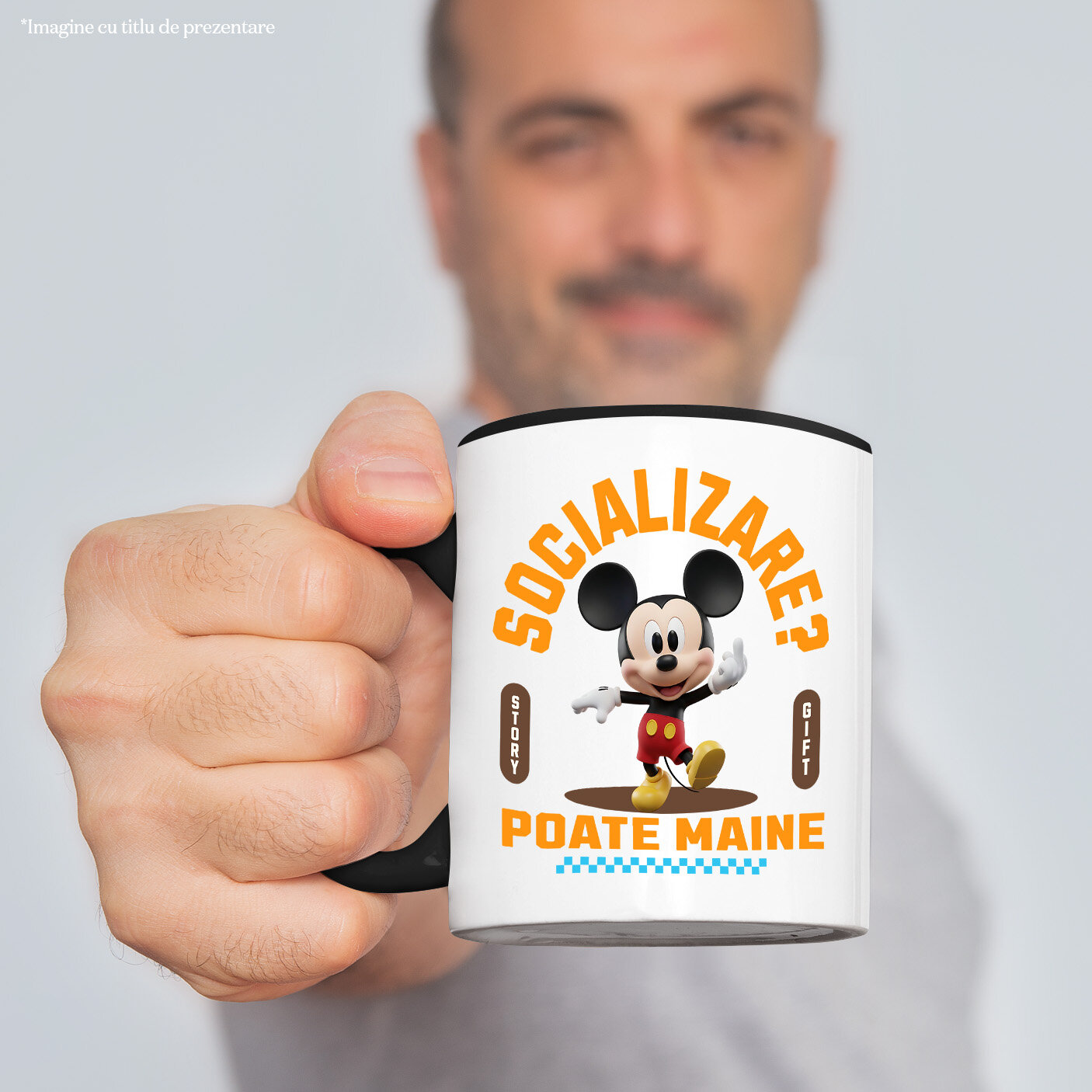 Cana Cu Mickey Mouse , Degetul Mijlociu, Socializare? Poate maine, Anti-social Ceramica, 330ML, cu Maner Negru [1]