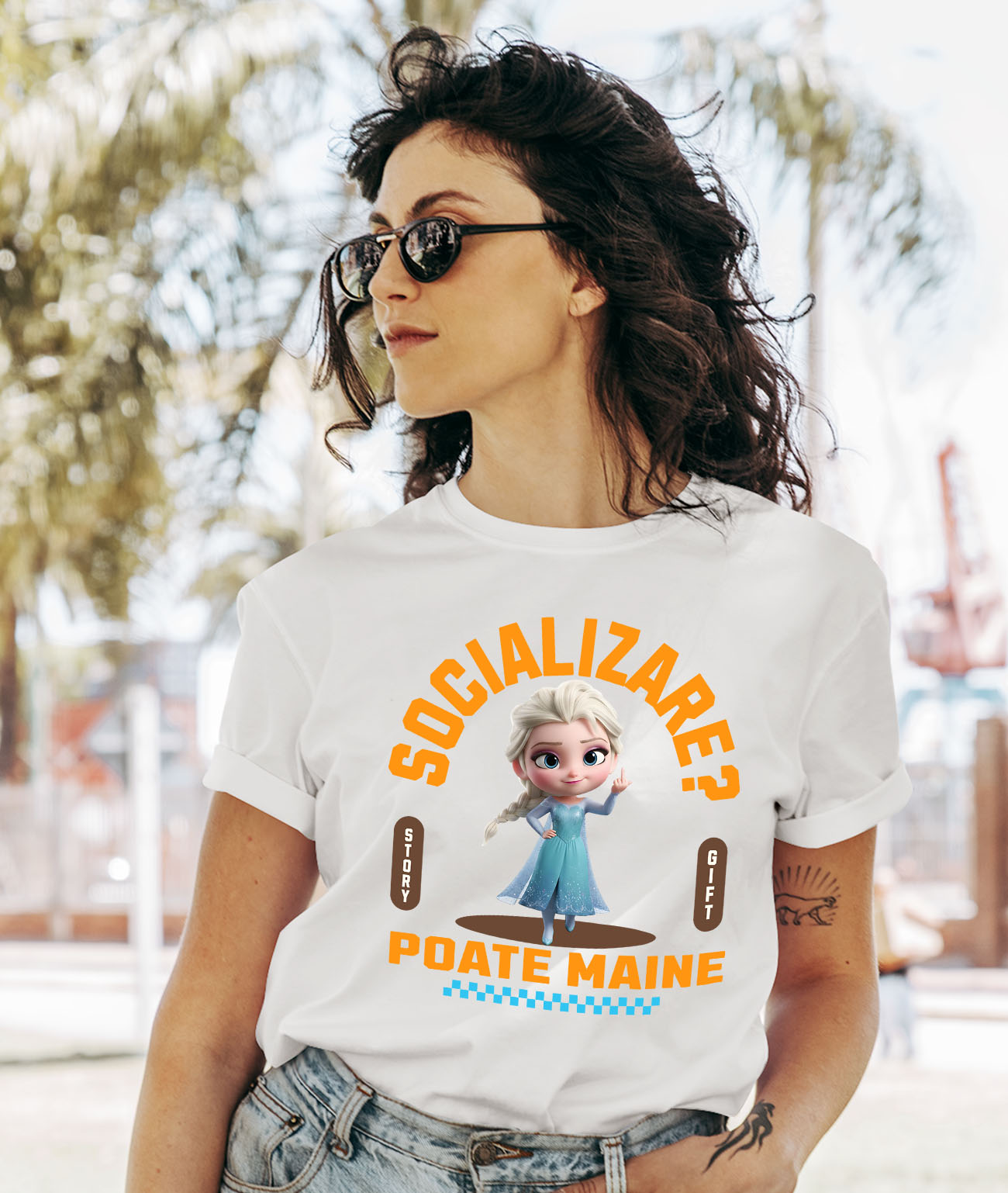 Tricou Femei cu Elsa , Degetul Mijlociu, Socializare? Poate maine, Anti-social 100% Bumbac, Alb, S [1]