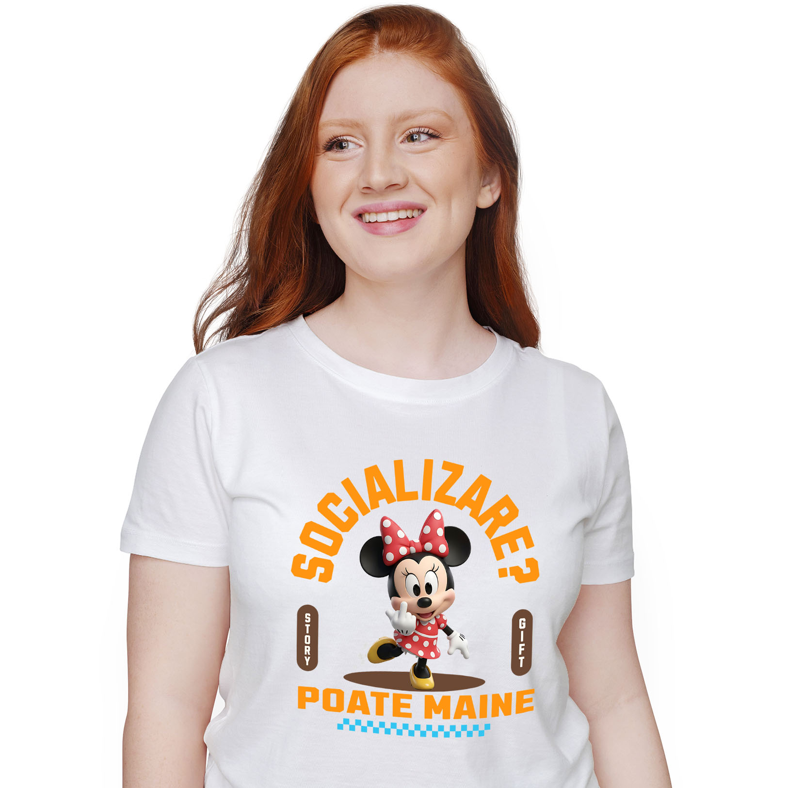 Tricouri - Tricou Femei cu Minnie Mouse  , Degetul Mijlociu, Socializare? Poate maine, Anti-social 100% Bumbac, Alb, XL