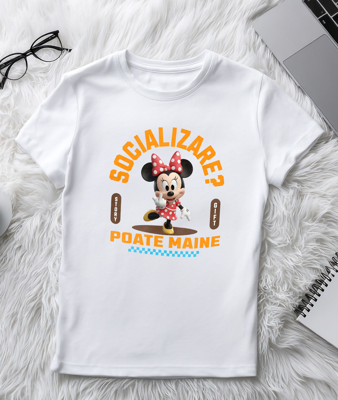 Tricou Femei cu Minnie Mouse  , Degetul Mijlociu, Socializare? Poate maine, Anti-social 100% Bumbac, Alb, XL [2]