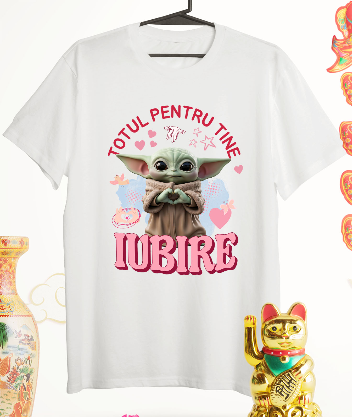 Tricou Femei cu Baby yoda, Iubire, Dragoste, Afectiune, Inima 100% Bumbac, Alb, XL [2]