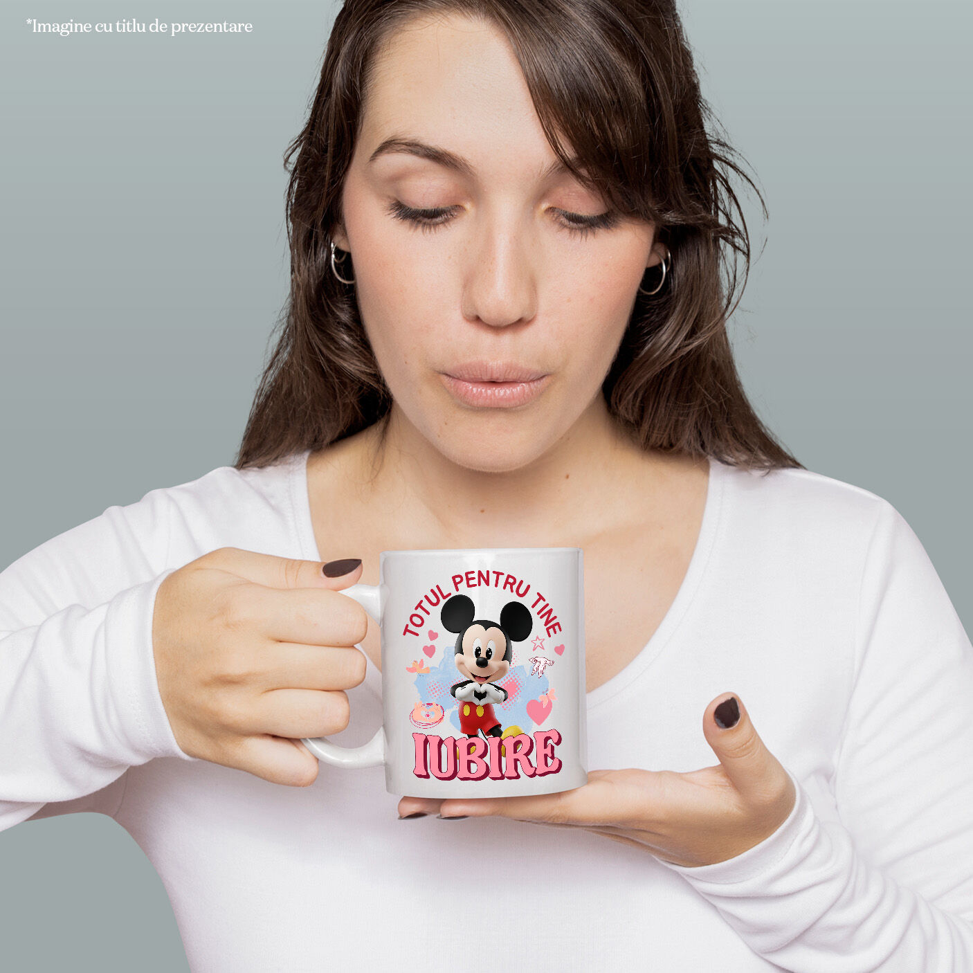 Cana Cu Mickey Mouse, Iubire, Dragoste, Afectiune, Inima Ceramica, 330ML, cu Maner Alb [1]