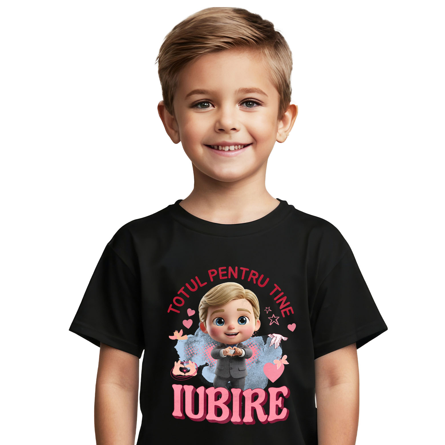 Tricou Copii cu Ken, Barbie, Iubire, Dragoste, Afectiune, Inima 100% Bumbac, Negru, 10 Ani [1]