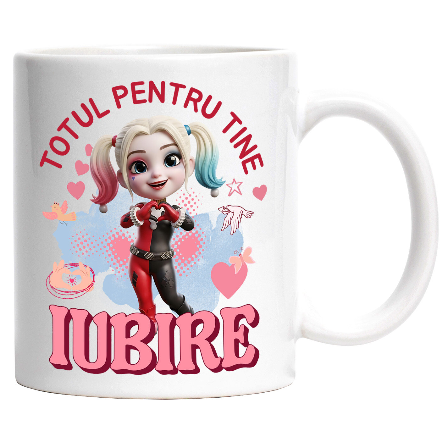 Desene Animate - Cana Cu Harley Quenn , Iubire, Dragoste, Afectiune, Inima Ceramica, 330ML, cu Maner Alb