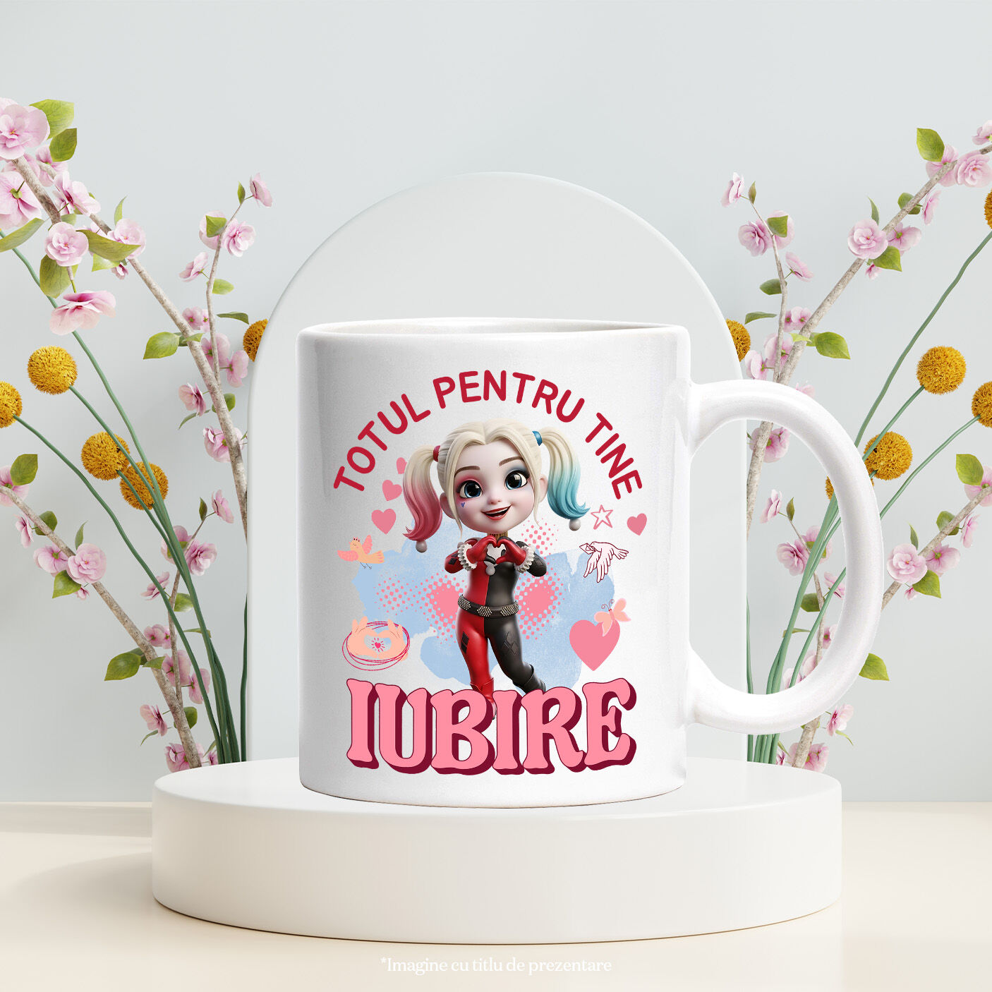 Cana Cu Harley Quenn , Iubire, Dragoste, Afectiune, Inima Ceramica, 330ML, cu Maner Alb [2]