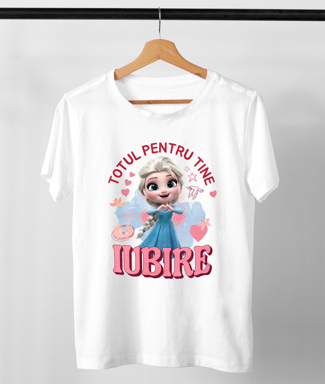 Tricou Femei cu Elsa, Iubire, Dragoste, Afectiune, Inima 100% Bumbac, Alb, S [2]