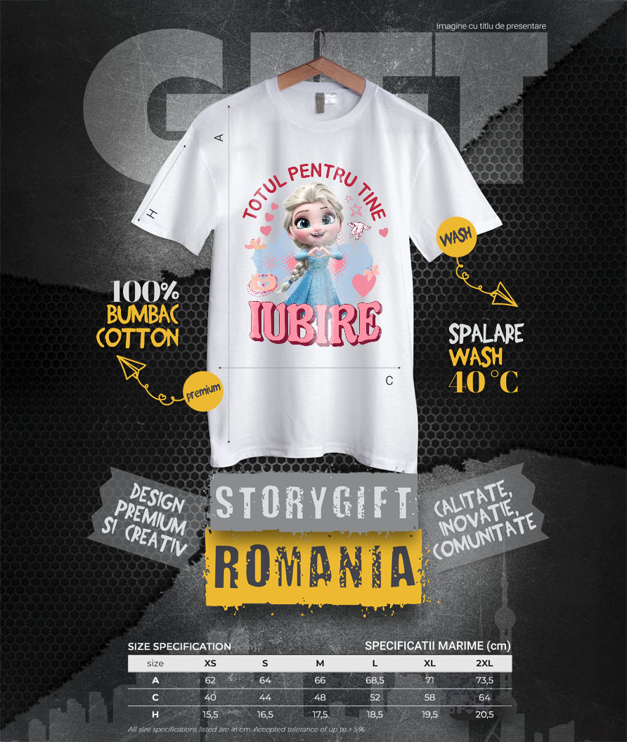 Tricou Femei cu Elsa, Iubire, Dragoste, Afectiune, Inima 100% Bumbac, Alb, S [3]