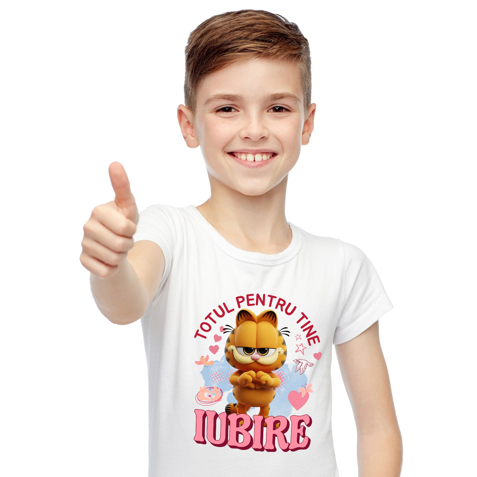 Valentine's Day - Tricou Copii cu Garfield, Iubire, Dragoste, Afectiune, Inima 100% Bumbac, Alb, 12 Ani