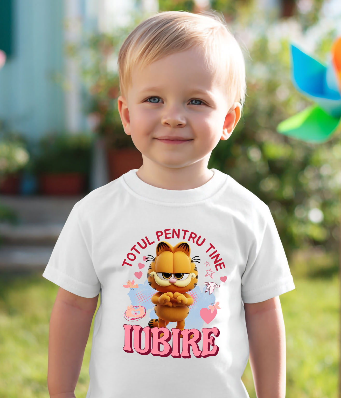 Tricou Copii cu Garfield, Iubire, Dragoste, Afectiune, Inima 100% Bumbac, Alb, 12 Ani [2]