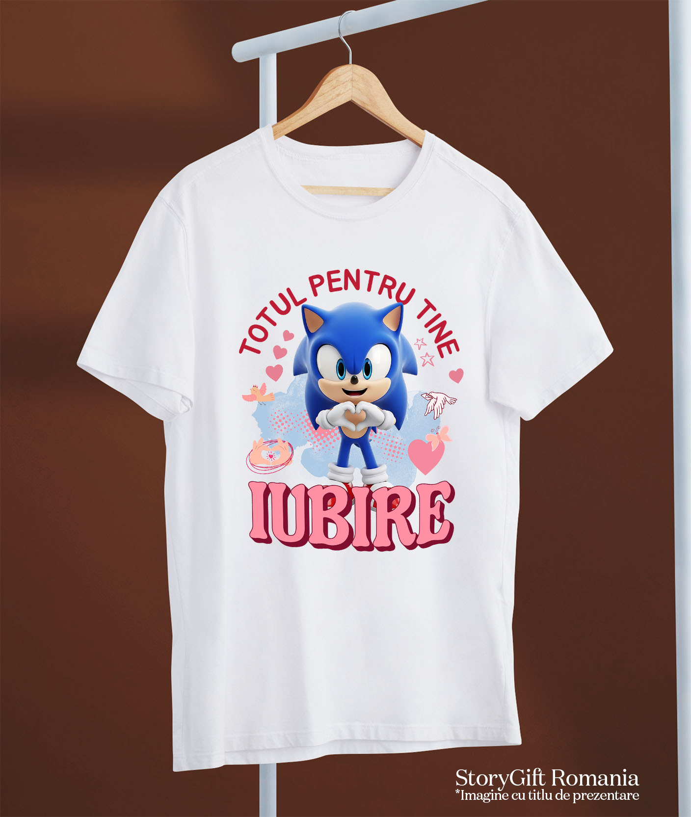 Tricou Barbati cu Sonic, Iubire, Dragoste, Afectiune, Inima 100% Bumbac, Alb, M [2]