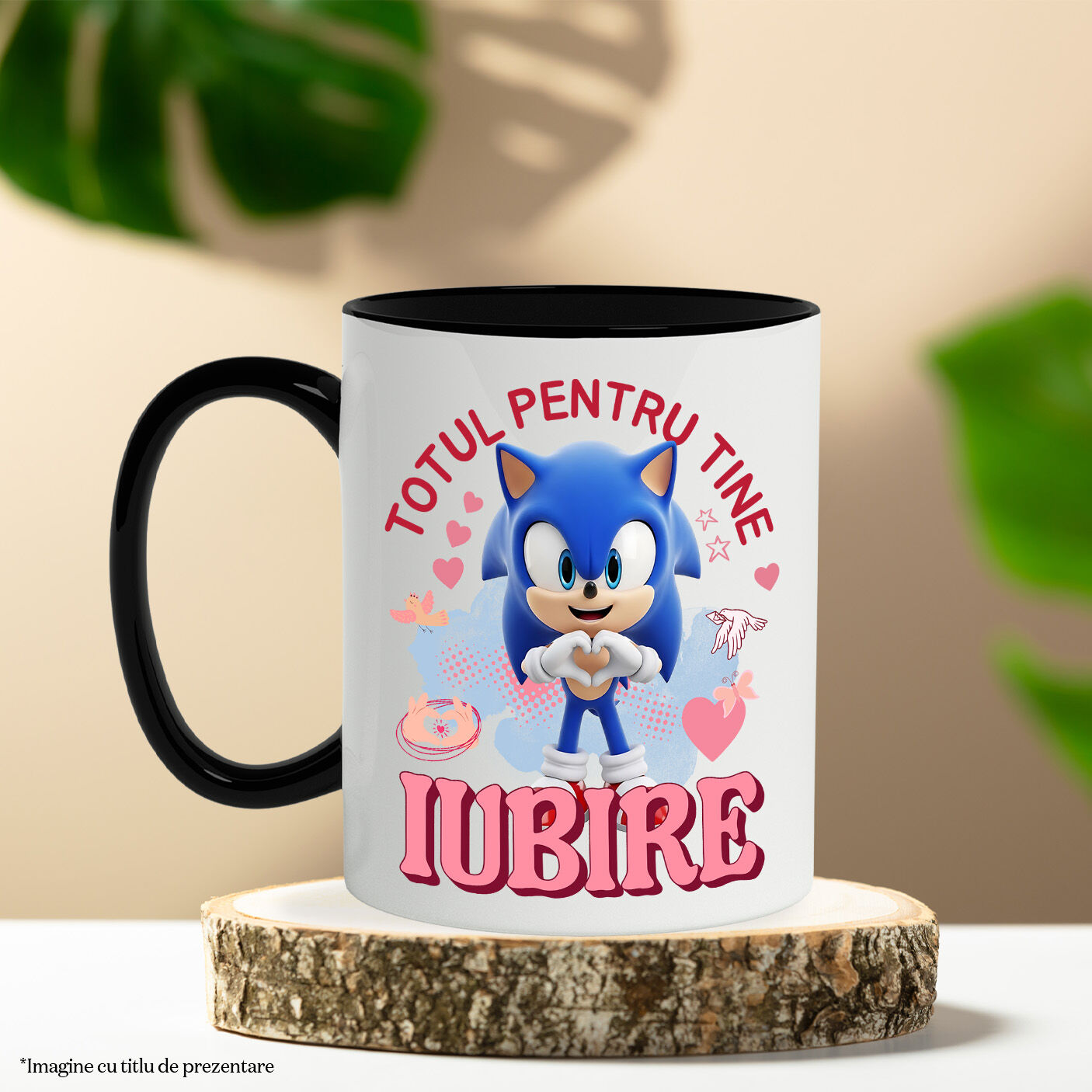Cana Cu Sonic, Iubire, Dragoste, Afectiune, Inima Ceramica, 330ML, cu Maner Negru [2]
