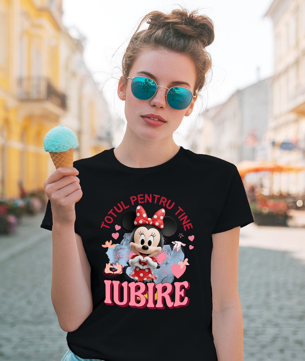 Tricou Femei cu Minnie Mouse, Iubire, Dragoste, Afectiune, Inima 100% Bumbac, Negru, XL [1]