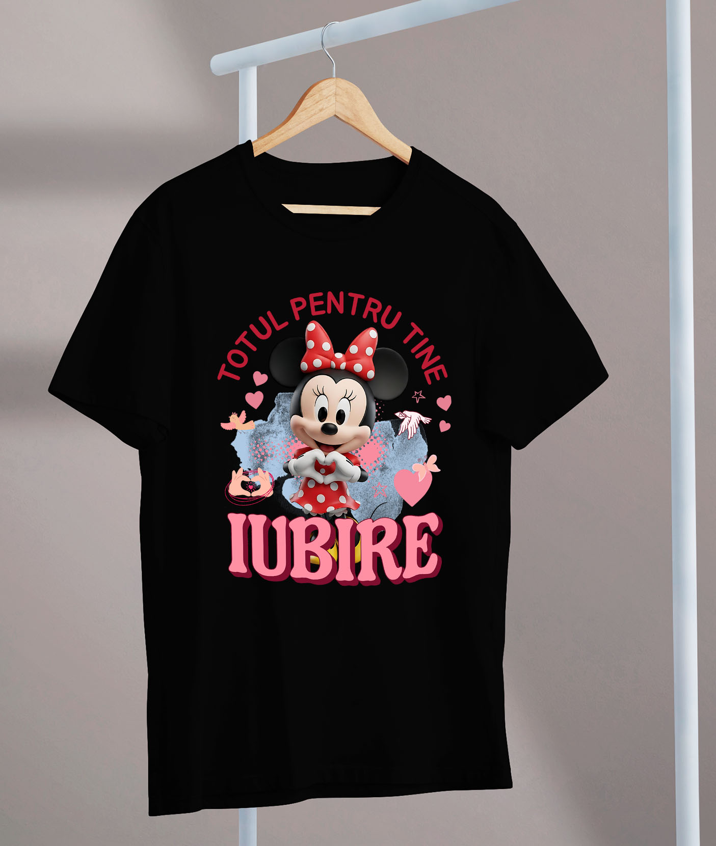 Tricou Femei cu Minnie Mouse, Iubire, Dragoste, Afectiune, Inima 100% Bumbac, Negru, XL [2]