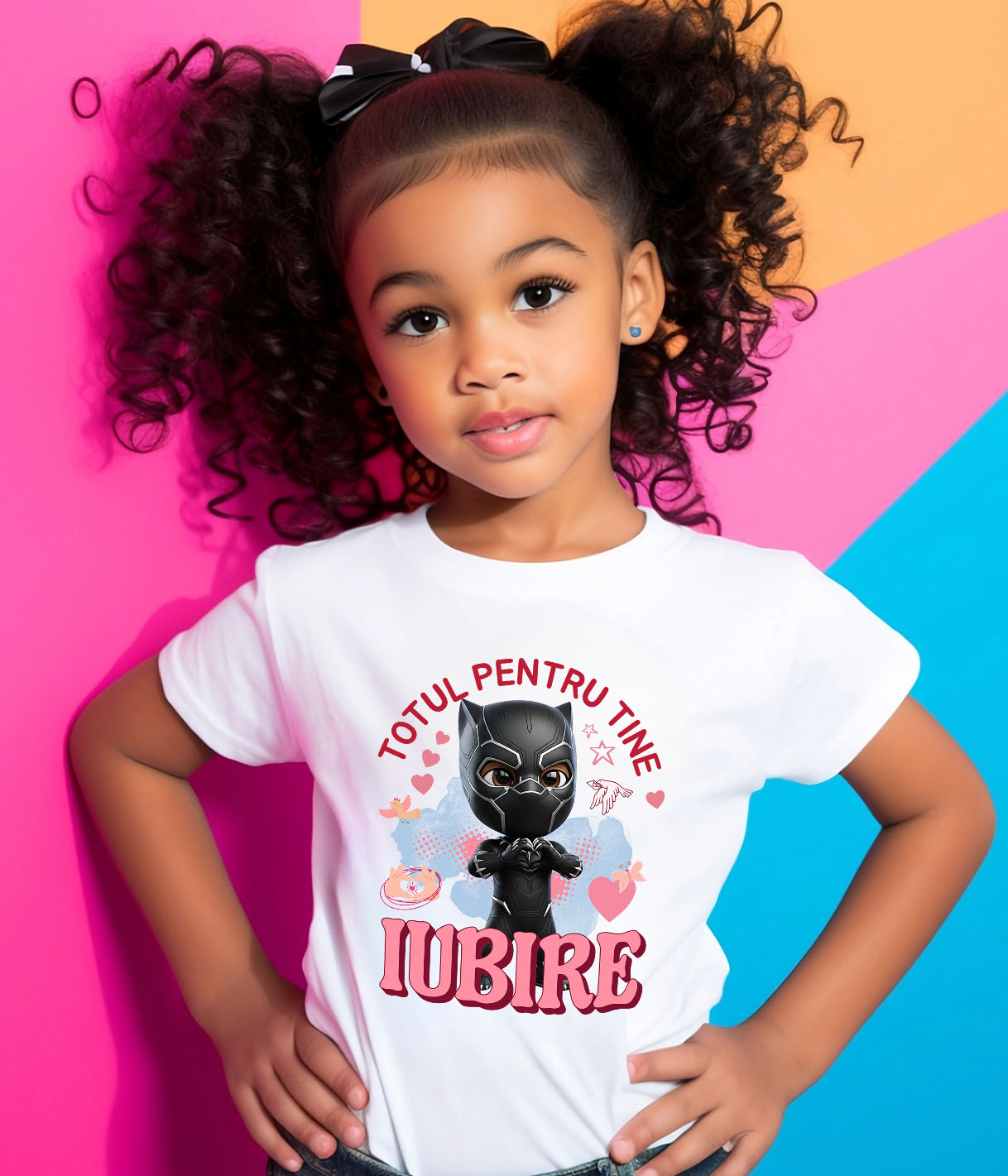 Tricou Copii cu Pantera Neagra, Iubire, Dragoste, Afectiune, Inima 100% Bumbac, Alb, 6 Ani [3]