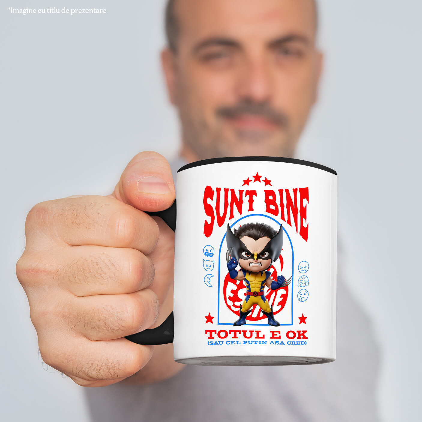 Cana Cu Wolverine, Ok, Sarcastic, Nervos, Iritat Ceramica, 330ML, cu Maner Negru [1]