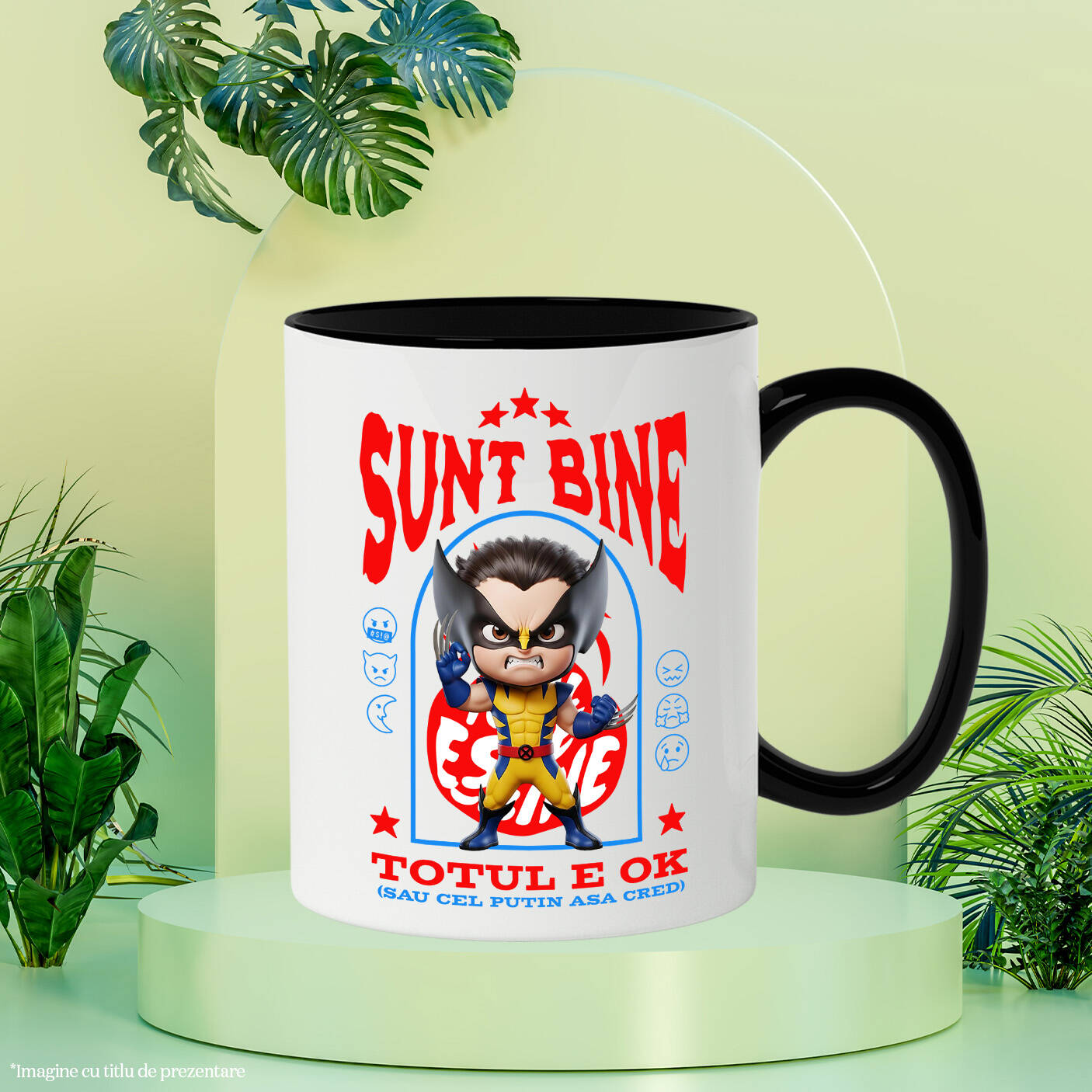 Cana Cu Wolverine, Ok, Sarcastic, Nervos, Iritat Ceramica, 330ML, cu Maner Negru [2]