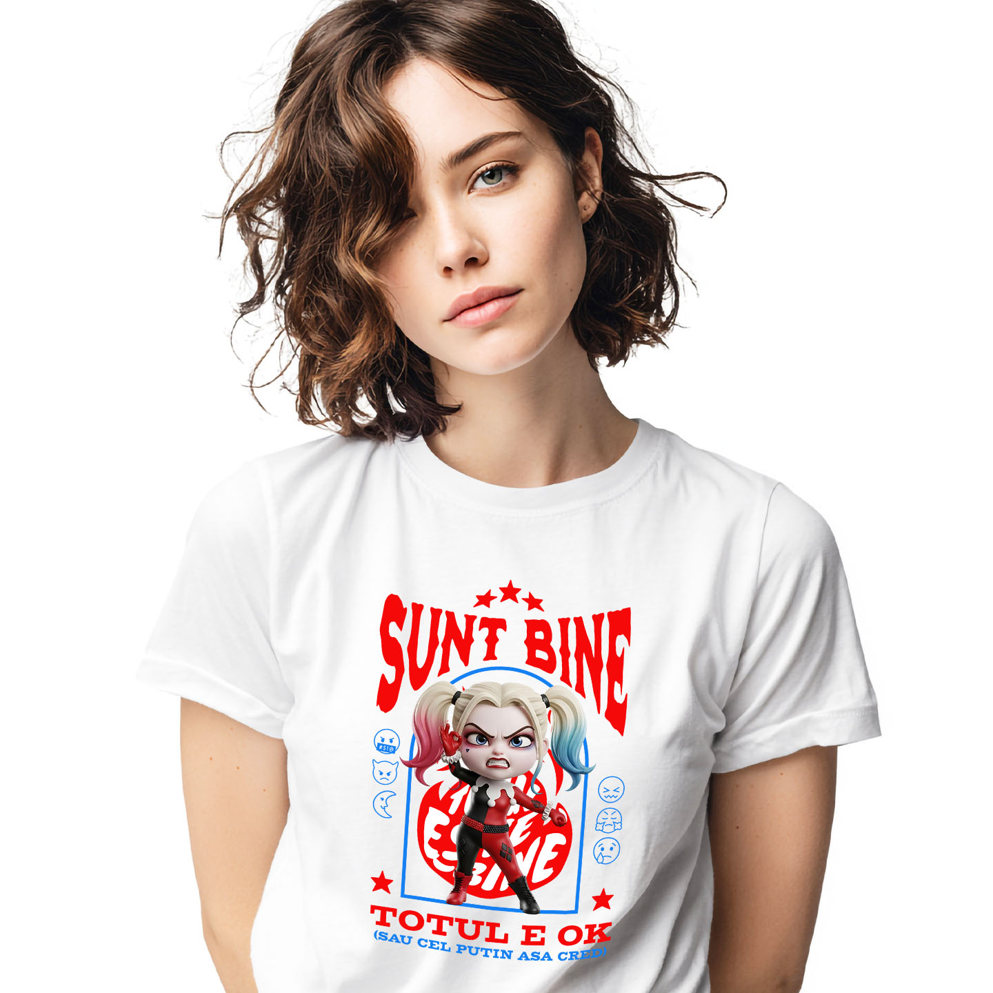 Tricouri - Tricou Femei cu Harley Quenn, Ok, Sarcastic, Nervos, Iritat 100% Bumbac, Alb, L