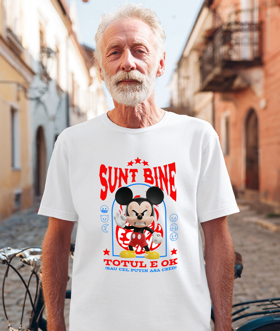 Tricou Barbati cu Mickey Mouse, Ok, Sarcastic, Nervos, Iritat 100% Bumbac, Alb, M [1]