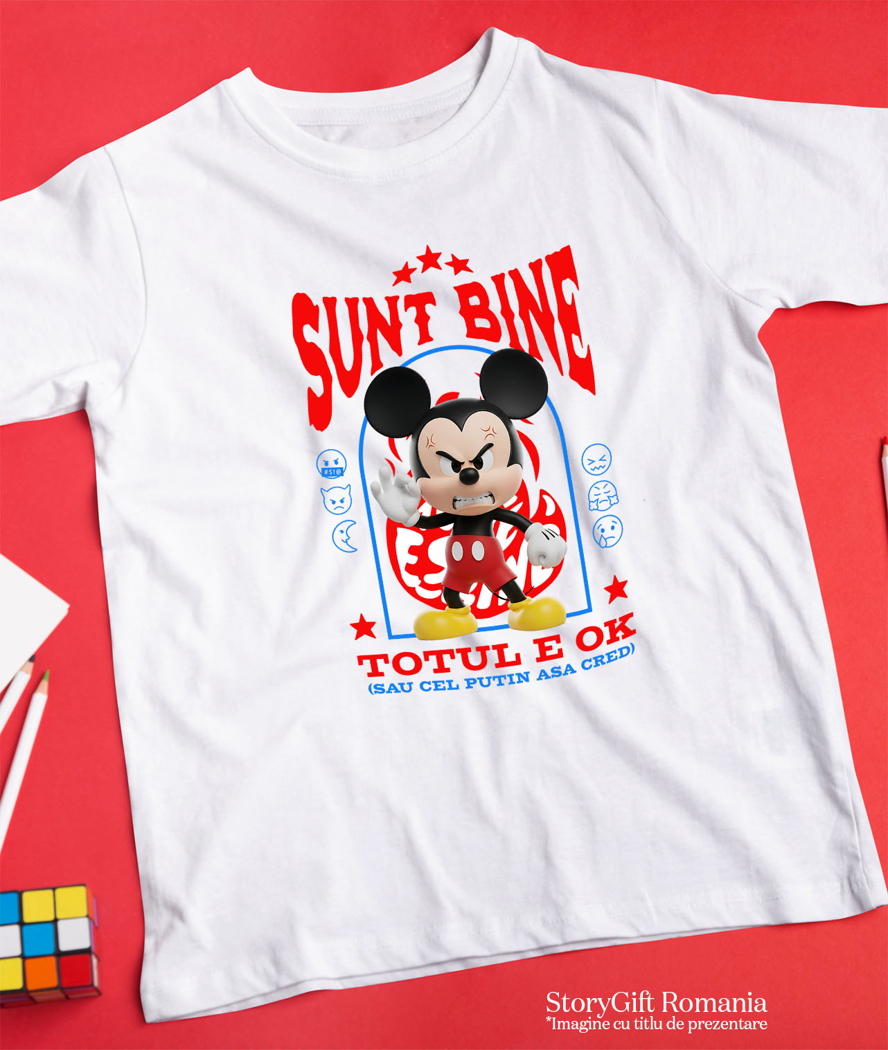 Tricou Barbati cu Mickey Mouse, Ok, Sarcastic, Nervos, Iritat 100% Bumbac, Alb, M [2]