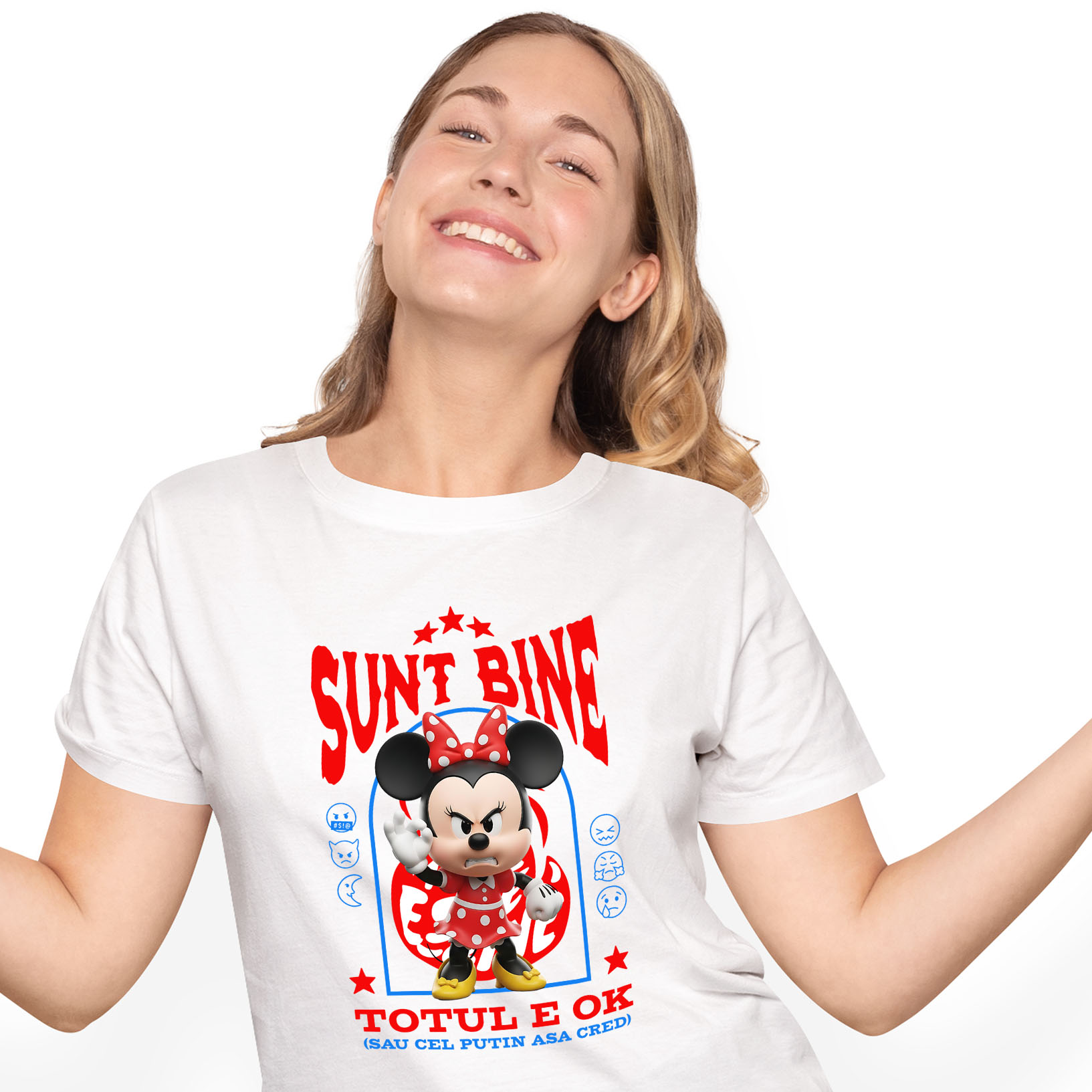 Tricouri - Tricou Femei cu Minnie Mouse, Ok, Sarcastic, Nervos, Iritat 100% Bumbac, Alb, M