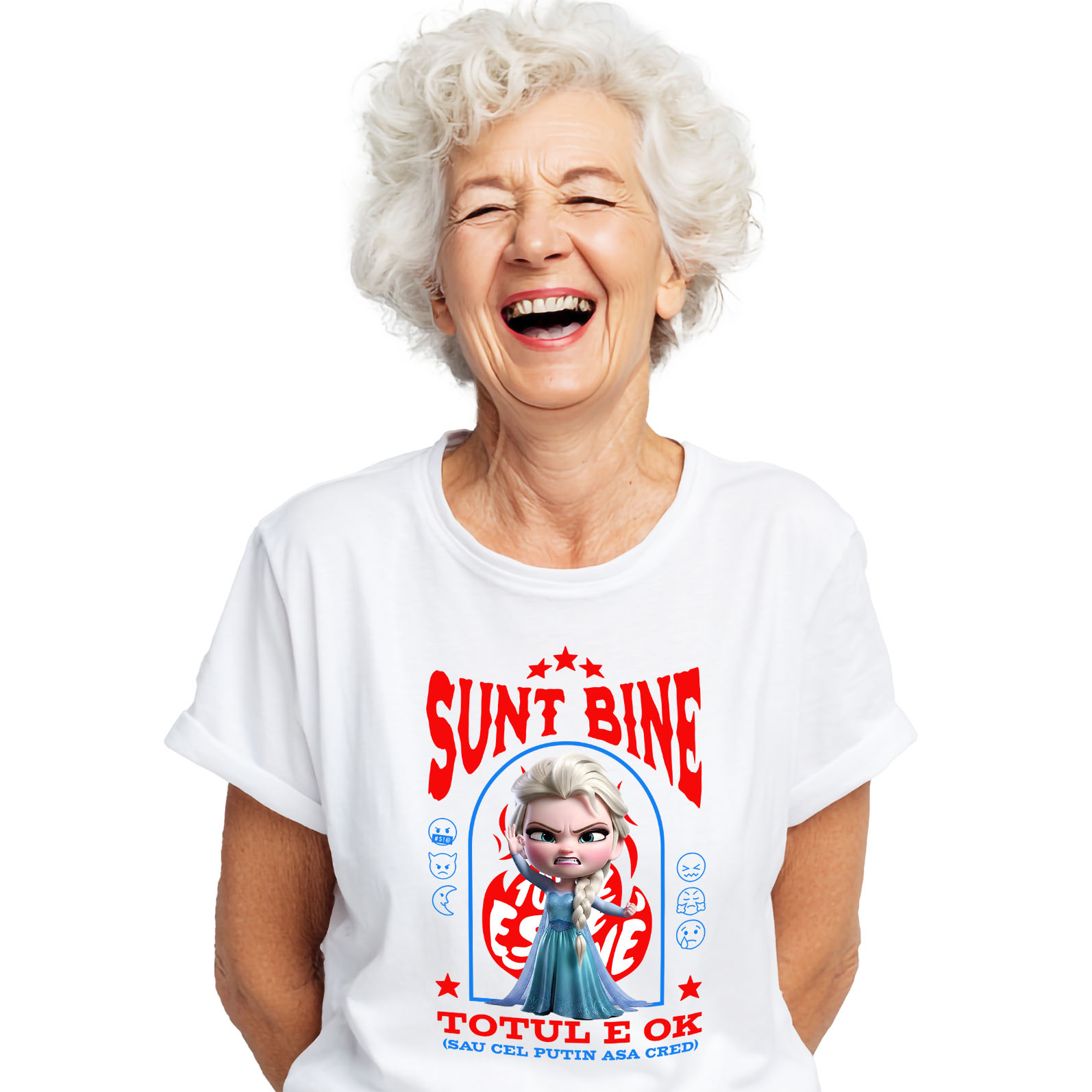 Tricouri - Tricou Femei cu Elsa, Ok, Sarcastic, Nervos, Iritat 100% Bumbac, Alb, L