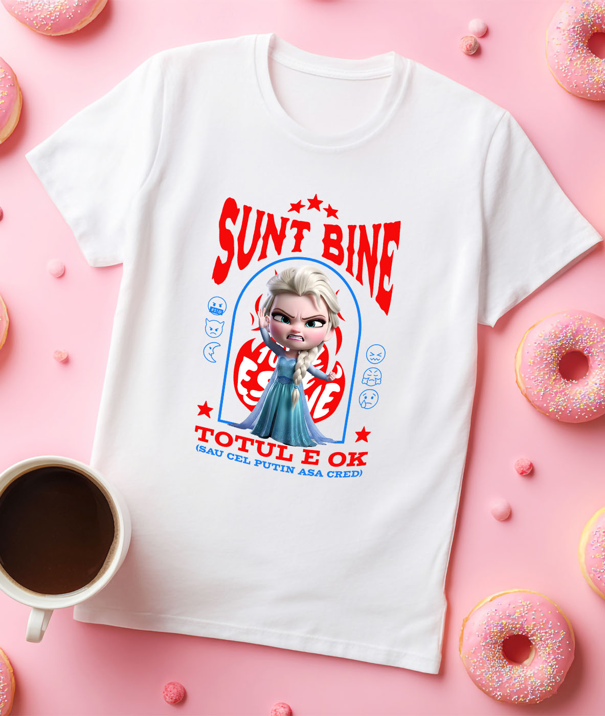 Tricou Femei cu Elsa, Ok, Sarcastic, Nervos, Iritat 100% Bumbac, Alb, L [2]