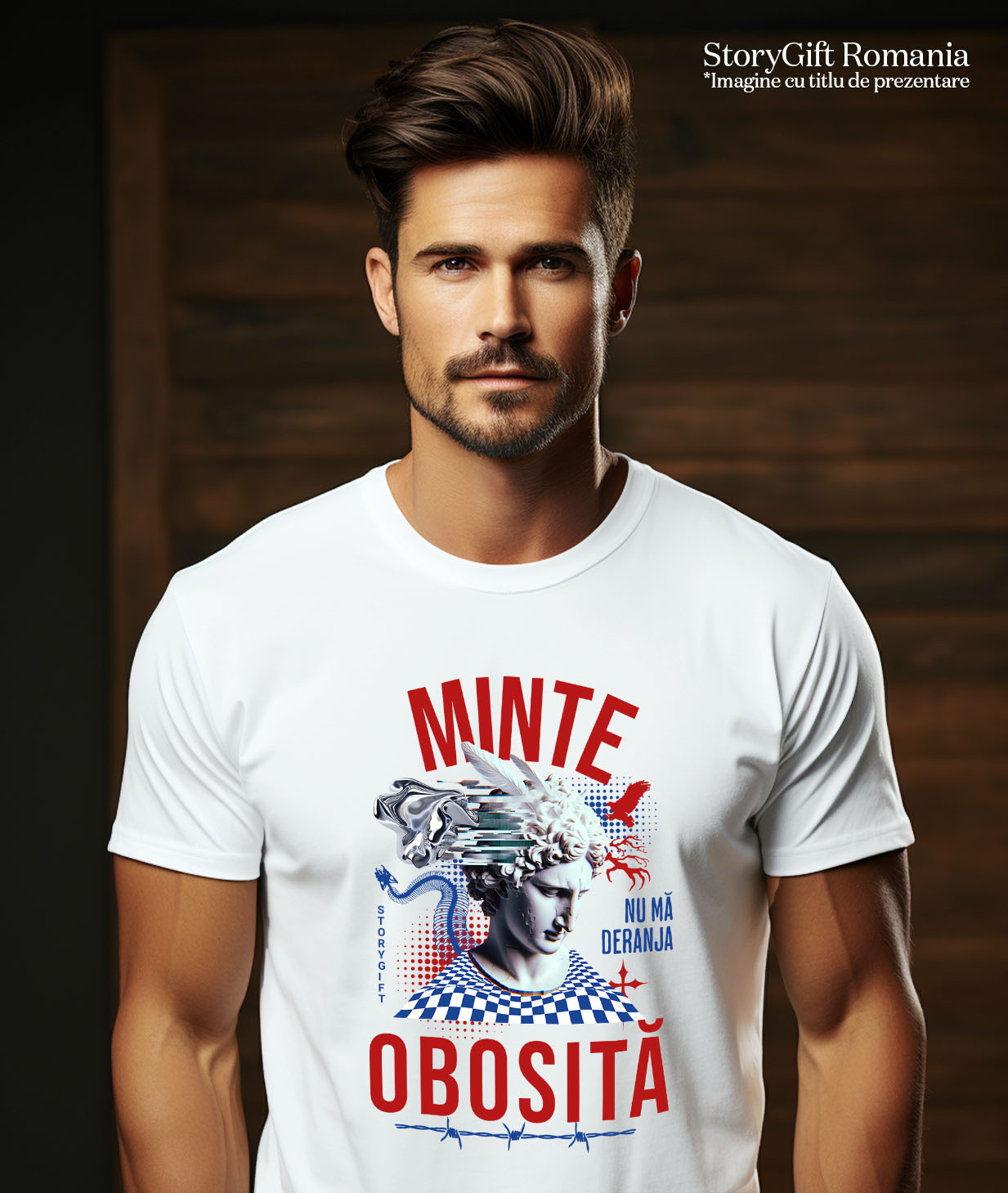 Tricou Femei, Barbati, Copii, Fata, Baiat, Unisex Personalizat Statuie Stil Grecesc - Minte Obosită | Cadou Personalizat Amuzant [1]