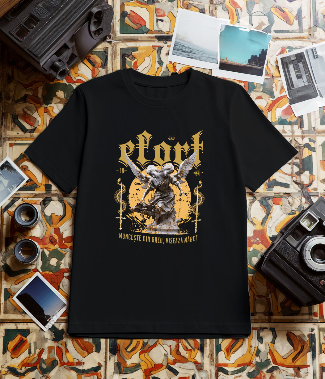 Tricou Femei, Barbati, Copii, Fata, Baiat, Unisex Personalizat Statuie cu Două Capete și Aripi - Cadou Motivațional "Munceste Din Greu, Visează Măreț" [2]