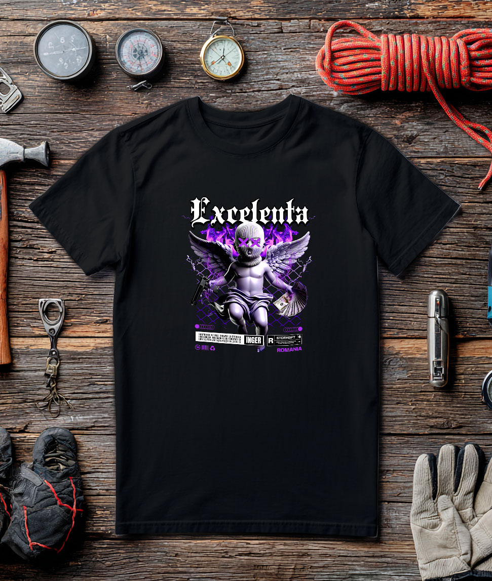 Tricou Femei, Barbati, Copii, Fata, Baiat, Unisex Personalizat Statuie Copil cu Aripi și Bani - Cadou Motivațional pentru Excelență și Succes [2]