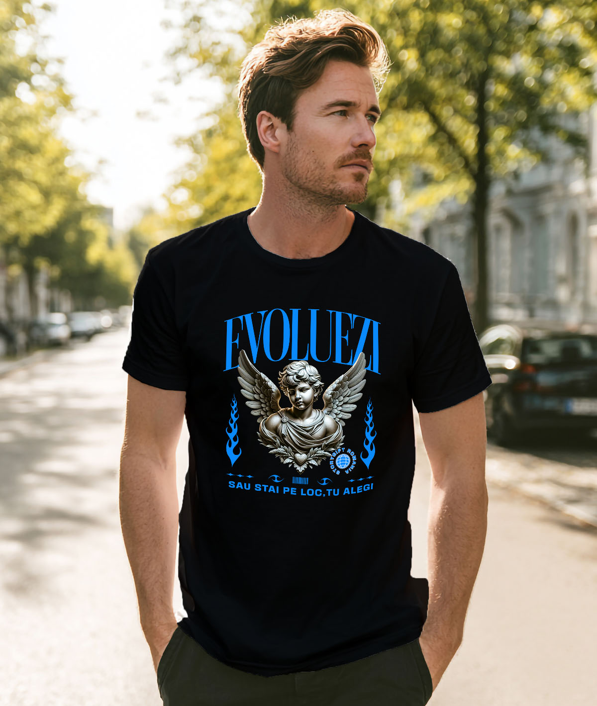 Tricou Femei, Barbati, Copii, Fata, Baiat, Unisex Personalizat Bust Statuie Grecească cu Mesaj Motivațional - Evoluezi sau Stai pe Loc, Tu Alegi [1]