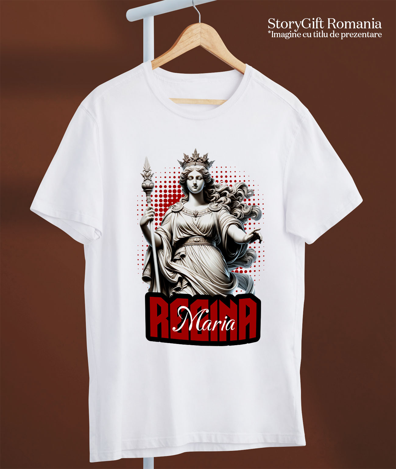 Tricou Femei, Barbati, Copii, Fata, Baiat, Unisex Personalizat Statuie Stil Grecesc Regina Maria – Cadou Personalizat Cu Coroana [2]