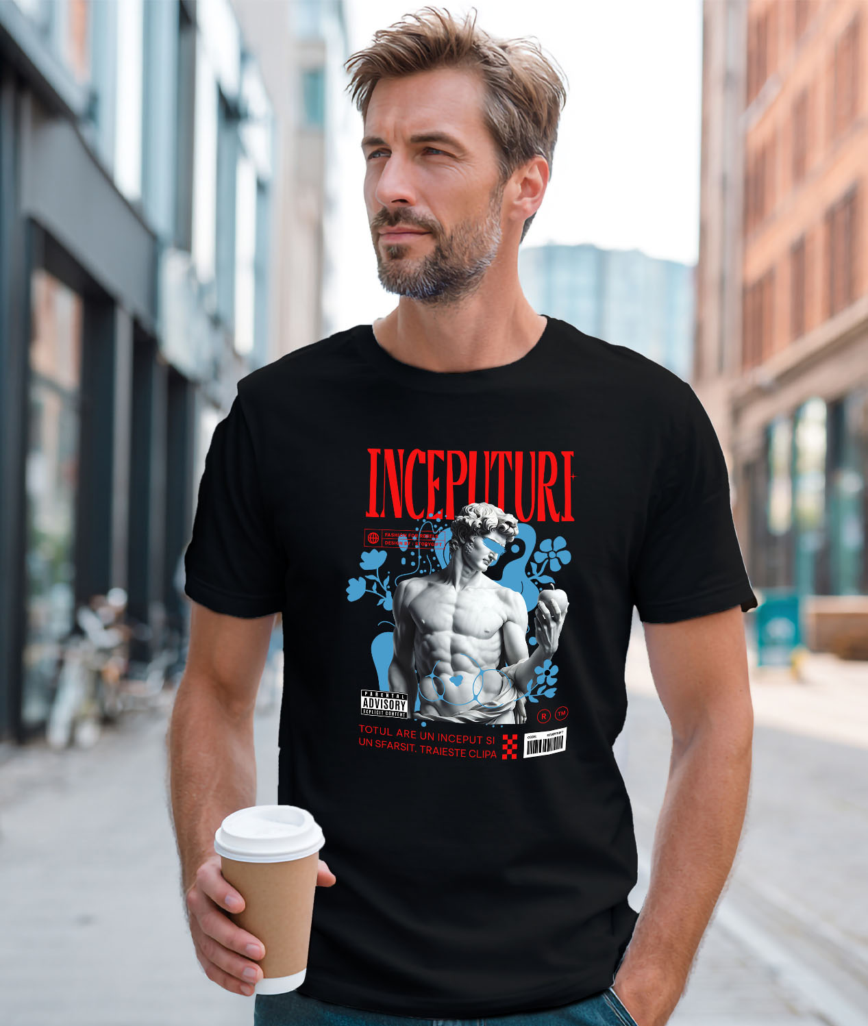 Tricou Femei, Barbati, Copii, Fata, Baiat, Unisex Personalizat Statuie Bust Masculin Cu Mar – Cadou Personalizat „Totul Are Un Început Și Un Sfârșit” [1]