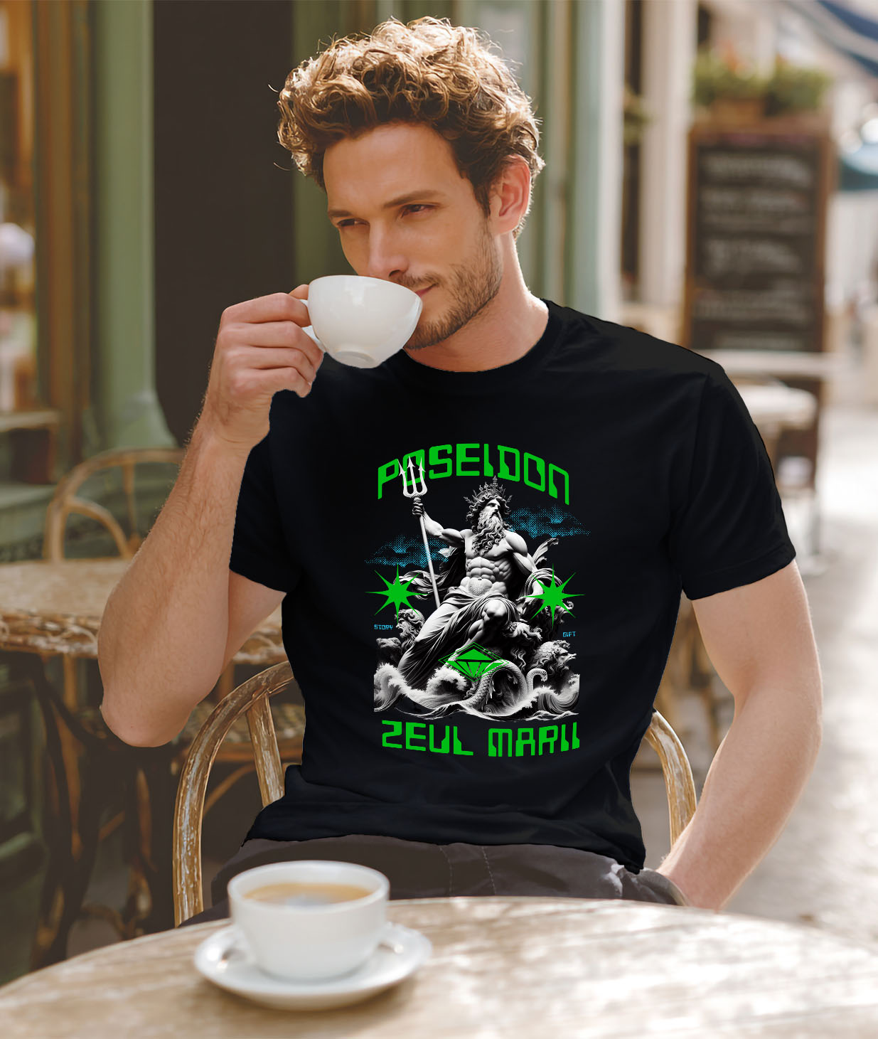 Tricou Femei, Barbati, Copii, Fata, Baiat, Unisex Personalizat Statuie Grecească Poseidon – Cadou Personalizat Trident Coroana Regală [1]