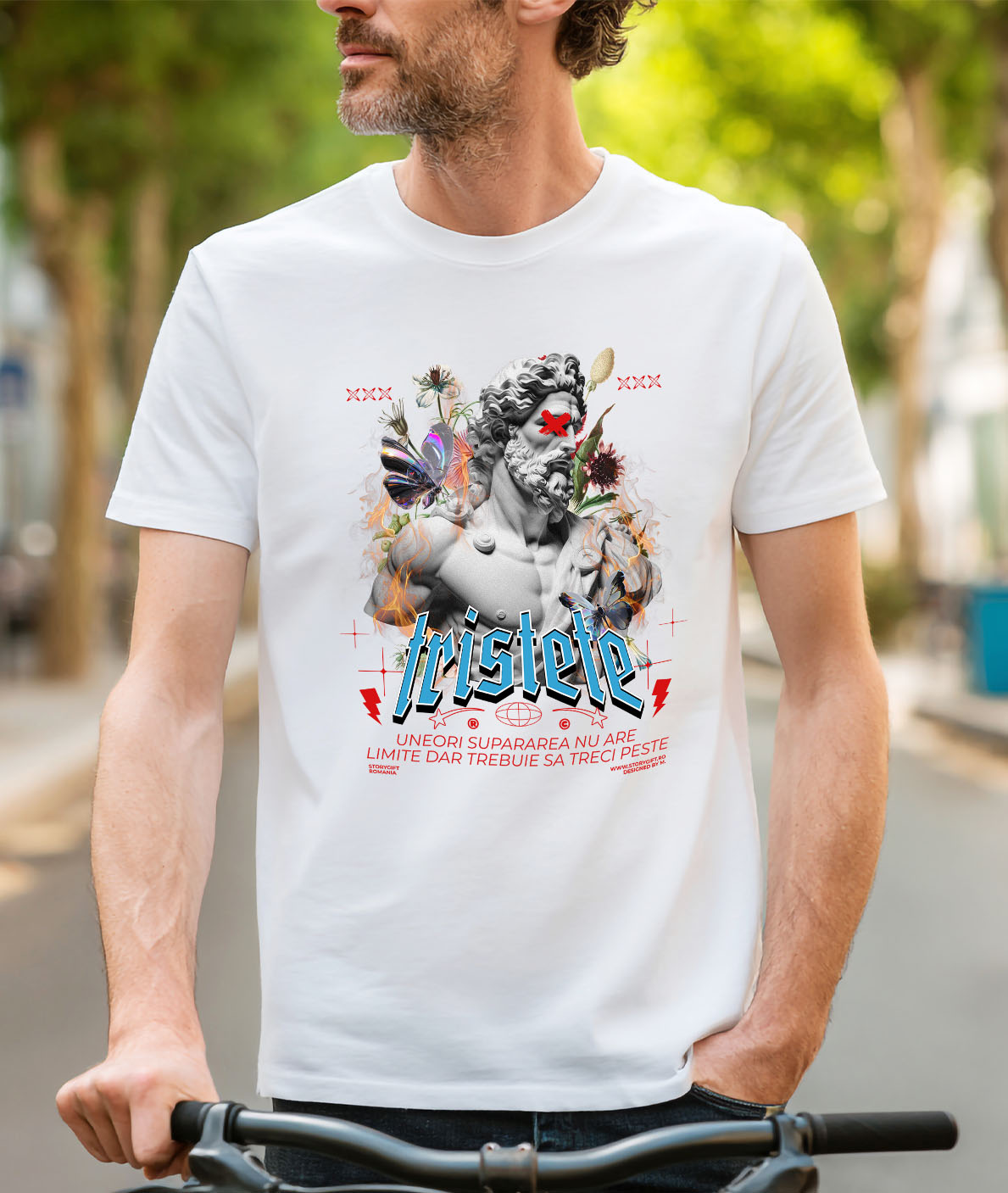 Tricou Femei, Barbati, Copii, Fata, Baiat, Unisex Personalizat Statuie Bust Bărbat Barbă și Păr Lung – Cadou Motivational „Supărarea Nu Are Limite” [1]