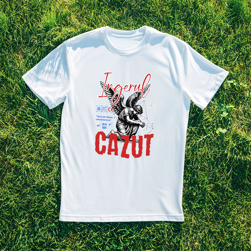 Tricou Femei, Barbati, Copii, Fata, Baiat, Unisex Personalizat Bărbat Cu Aripi și Text „Înger Căzut” - Artă Abstractă Motivatională pentru Familie și Prieteni [2]