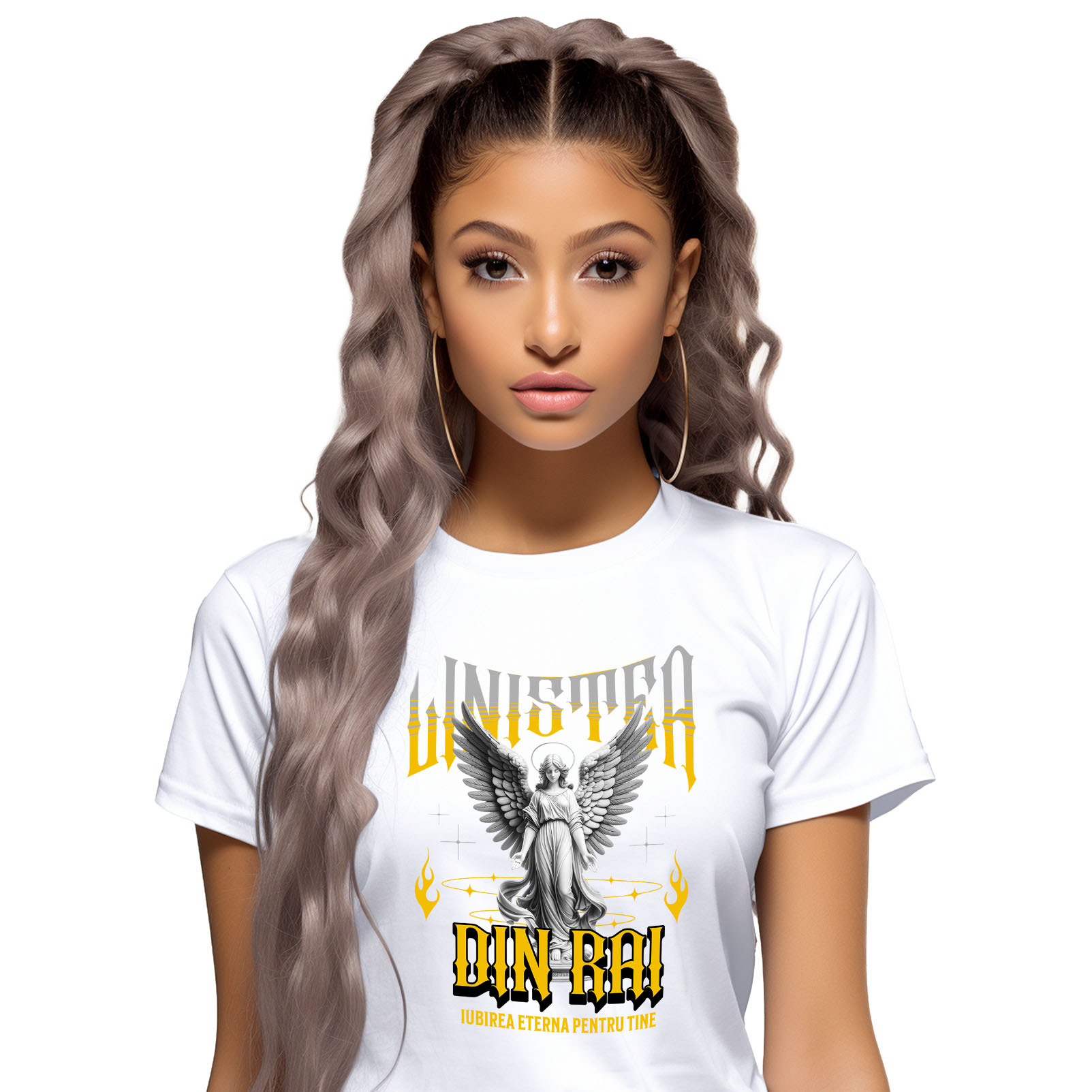 Ingeri Si Zei - Tricou Femei, Barbati, Copii, Fata, Baiat, Unisex Personalizat Femeie Cu Coroană și Înger - Cadou Personalizat „Liniștea Din Rai, Iubirea Eternă” pentru Familie și Prieteni