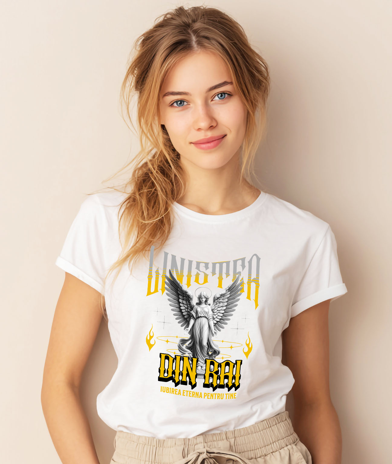 Tricou Femei, Barbati, Copii, Fata, Baiat, Unisex Personalizat Femeie Cu Coroană și Înger - Cadou Personalizat „Liniștea Din Rai, Iubirea Eternă” pentru Familie și Prieteni [1]