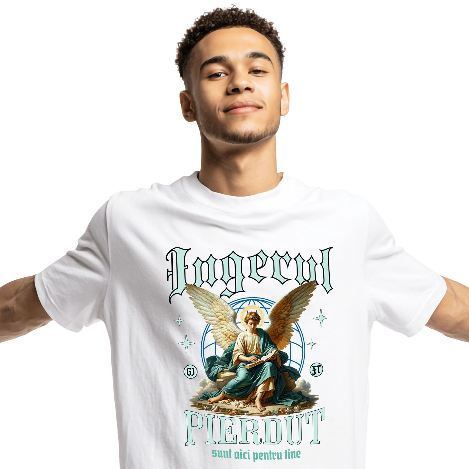 Tricou Femei, Barbati, Copii, Fata, Baiat, Unisex Personalizat Înger Stil Ortodox cu Text „Îngerul Pierdut, Sunt Aici Pentru Tine” - Cadou Personalizat Spiritual pentru Familie și Prieteni